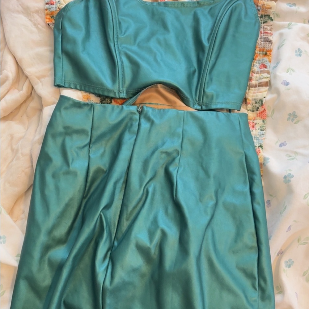 Elegant Teal Sleeveless two piece Dress